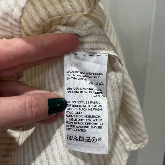 Chicos sz 2 Large Linen Top Shirt White Beige Pinstripe Stripe Coastal Grandma - Picture 7 of 10